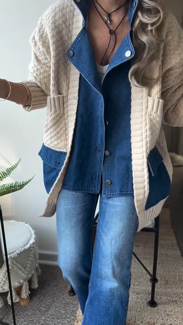 Collar Patchwork Knitted Coat