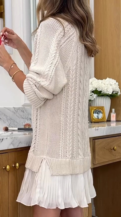 Round Neck Sweater Spliced Dress