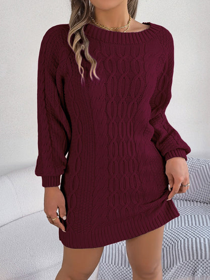 Round Neck Color Lantern Sleeve Straight Sweater Dress