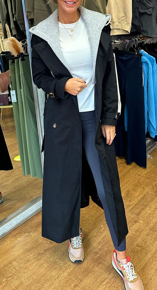 Hooded Lapel Fake Two-piece Long Trench Coat