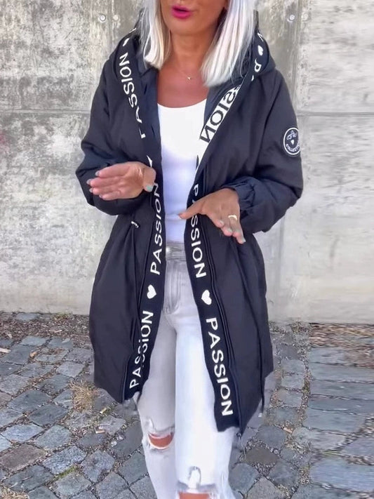 Hooded Letter Print Coat