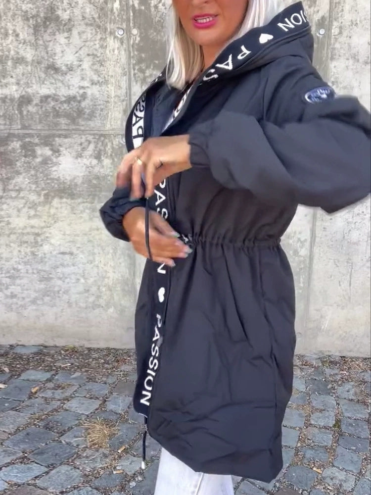 Hooded Letter Print Coat