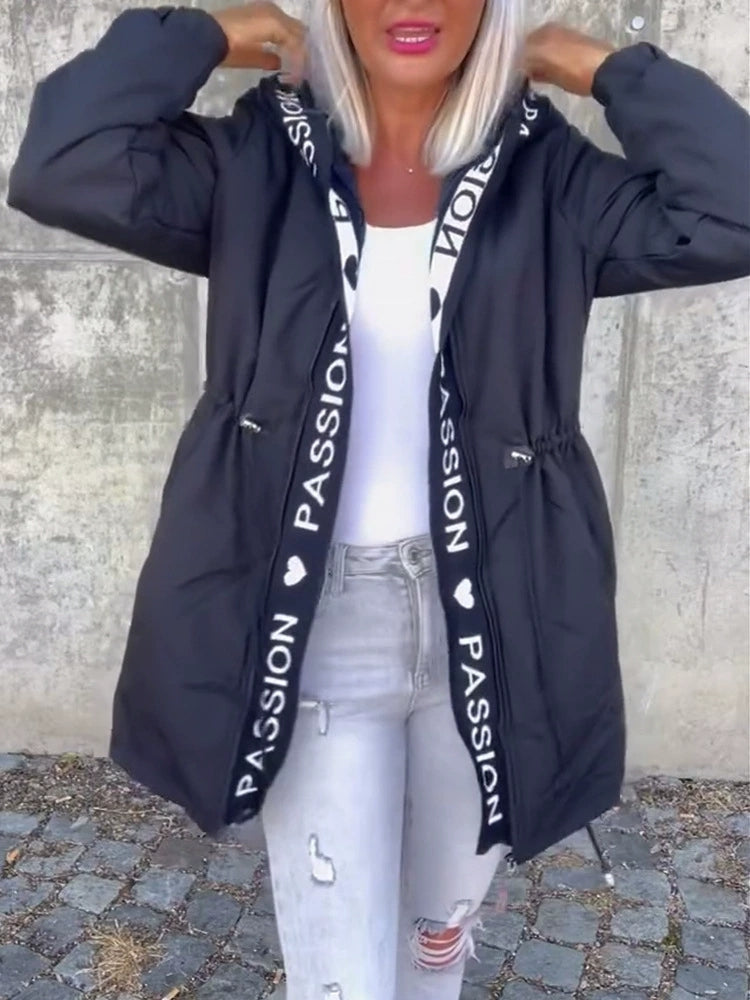 Hooded Letter Print Coat