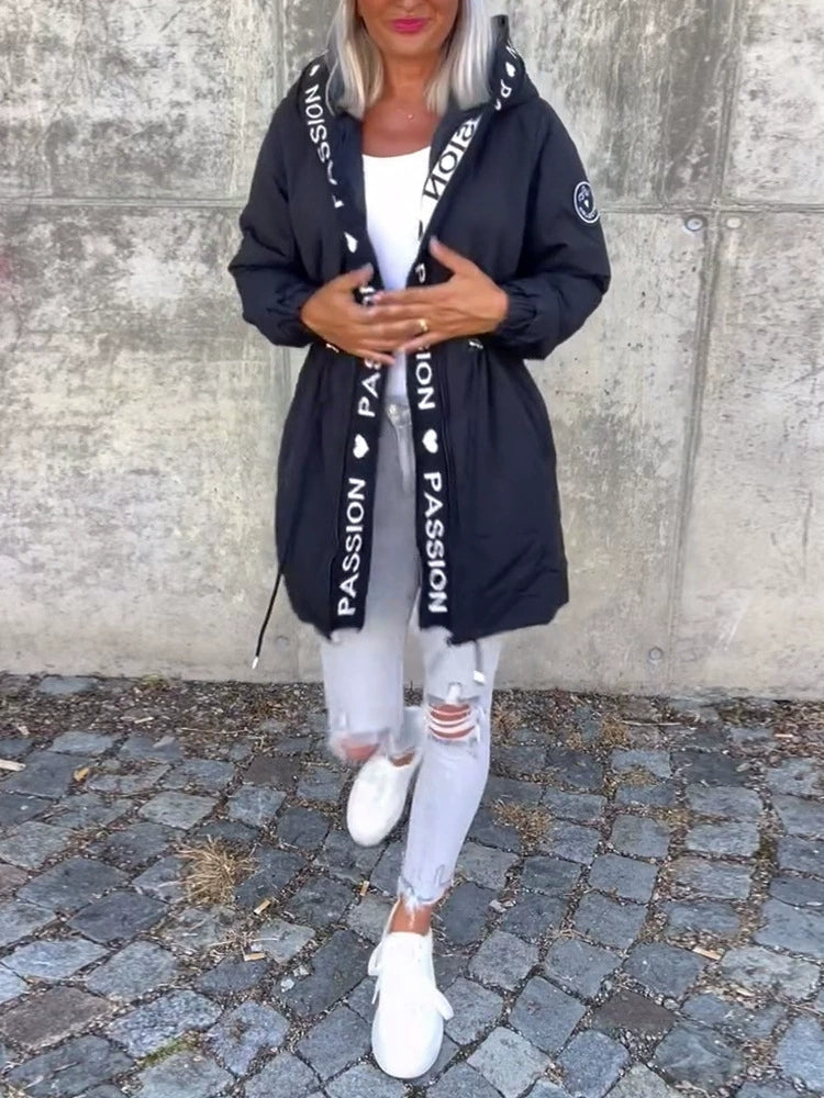 Hooded Letter Print Coat