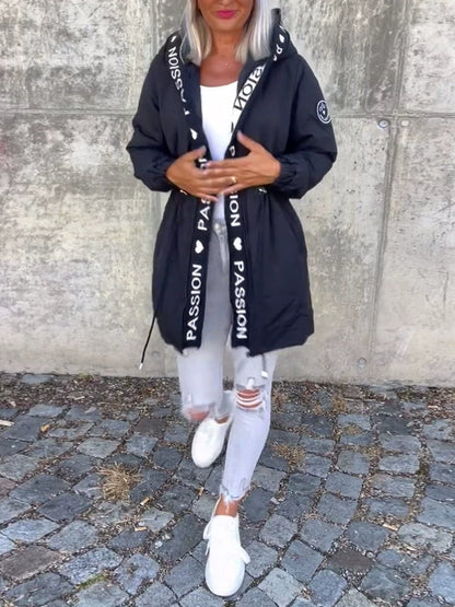 Hooded Letter Print Coat