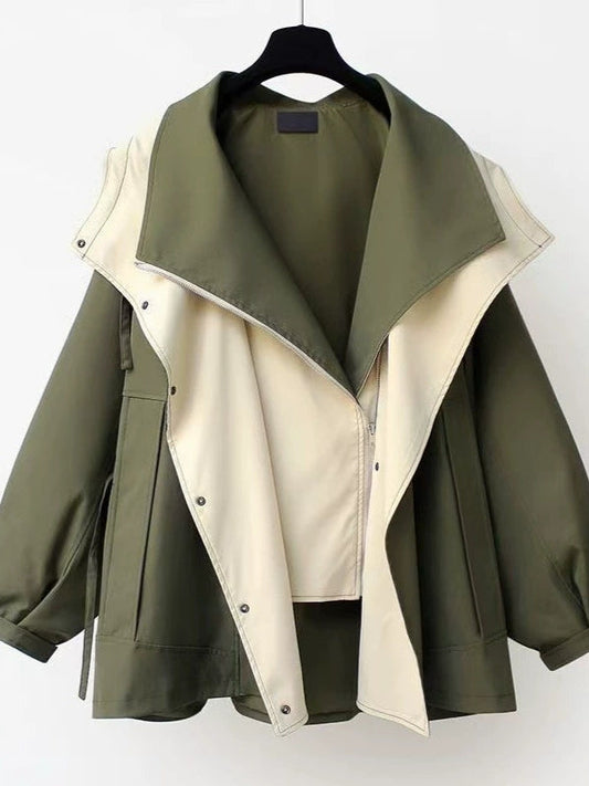 Lapel Loose Hooded Zippered Trench Coat