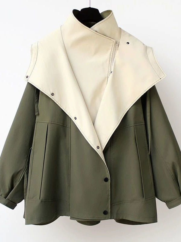 Lapel Loose Hooded Zippered Trench Coat