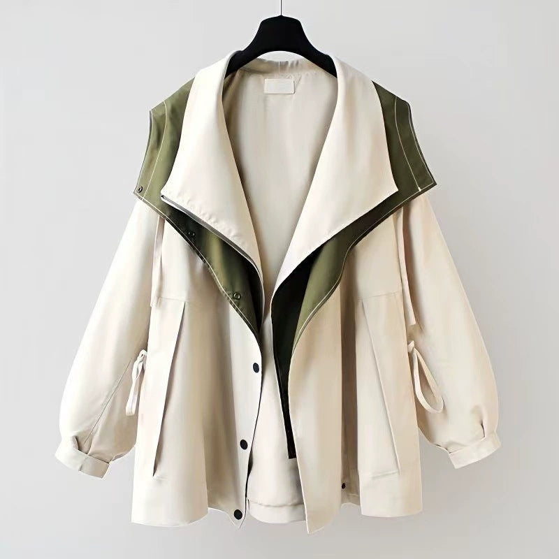 Lapel Loose Hooded Zippered Trench Coat