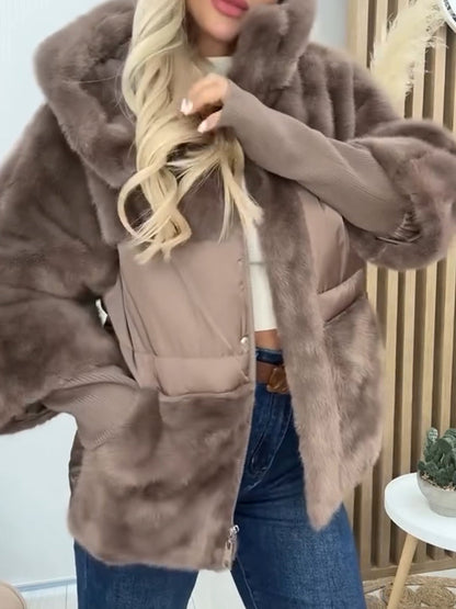 Hooded Plush Patchwork Coat