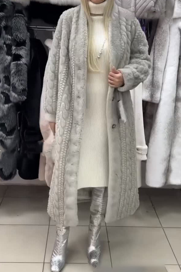 Warm Cable-knit Plush Long Cardigan Coat