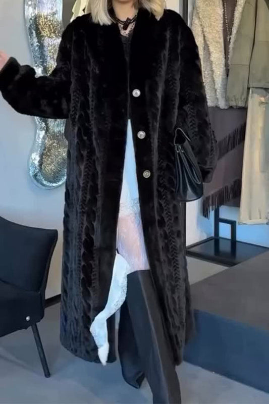 Warm Cable-knit Plush Long Cardigan Coat