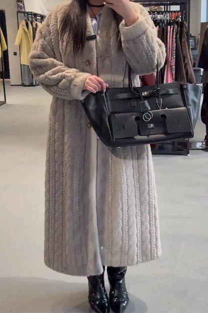 Warm Cable-knit Plush Long Cardigan Coat
