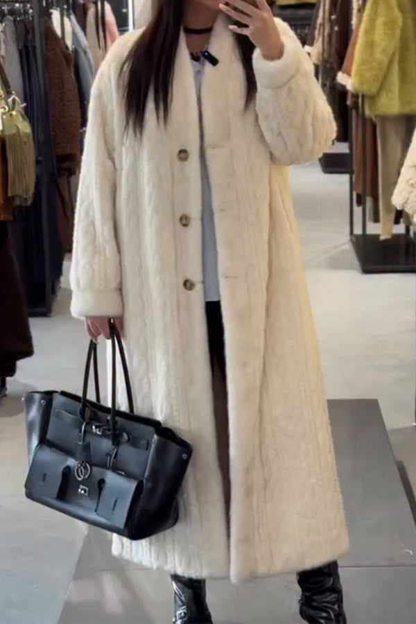 Warm Cable-knit Plush Long Cardigan Coat