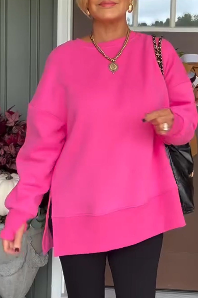 Round Neck Color Sweatshirt