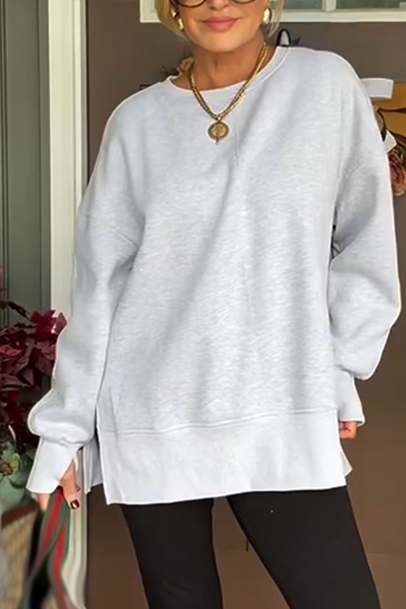 Round Neck Color Sweatshirt