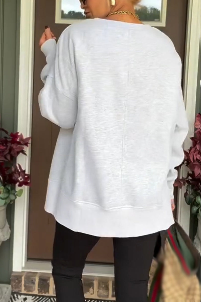 Round Neck Color Sweatshirt