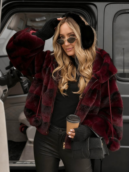 Hooded Drawstring Plush Ball Coat