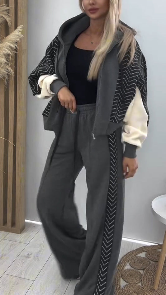 Hooded Spliced Jacket + Pants Set