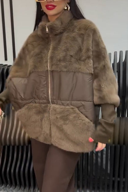 Lapel Stitching Plush Coat
