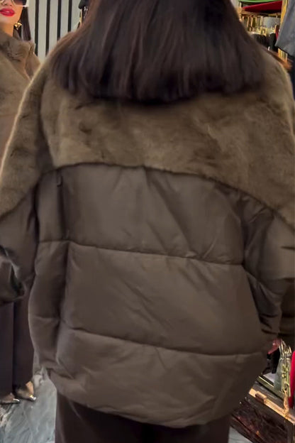 Lapel Stitching Plush Coat