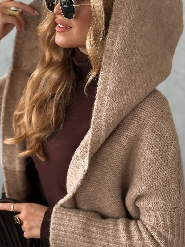 Hooded Knitted Contrasting Coat