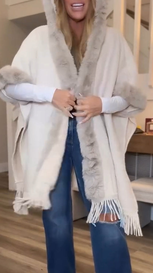 Fur Collar Hooded Tassel Coat