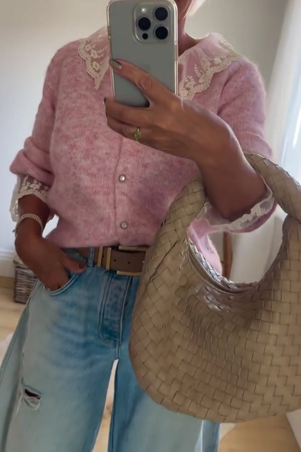 Lace Panel Cardigan Sweater