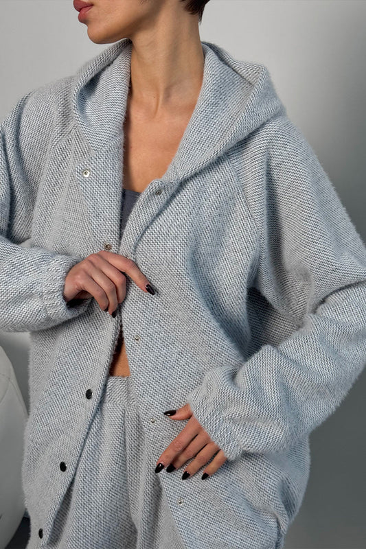 Button-down Hooded Jacket + Pants Suit