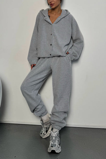 Button-down Hooded Jacket + Pants Suit