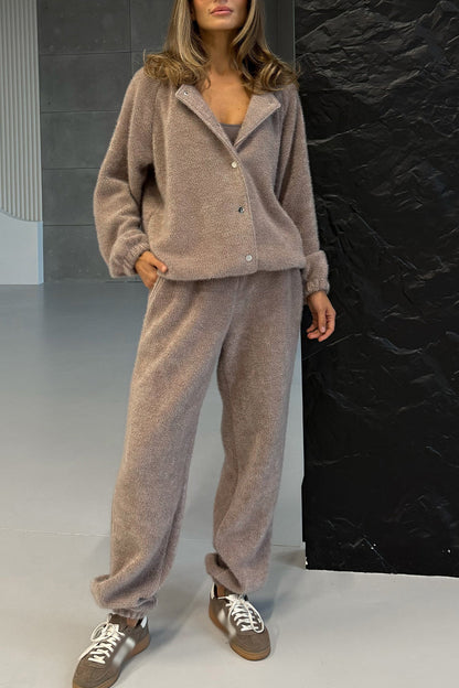 Button-down Hooded Jacket + Pants Suit