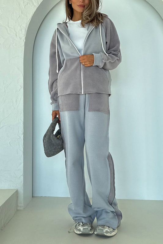 Round Neck Hooded Jacket + Pants Suit