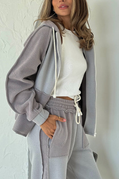 Round Neck Hooded Jacket + Pants Suit