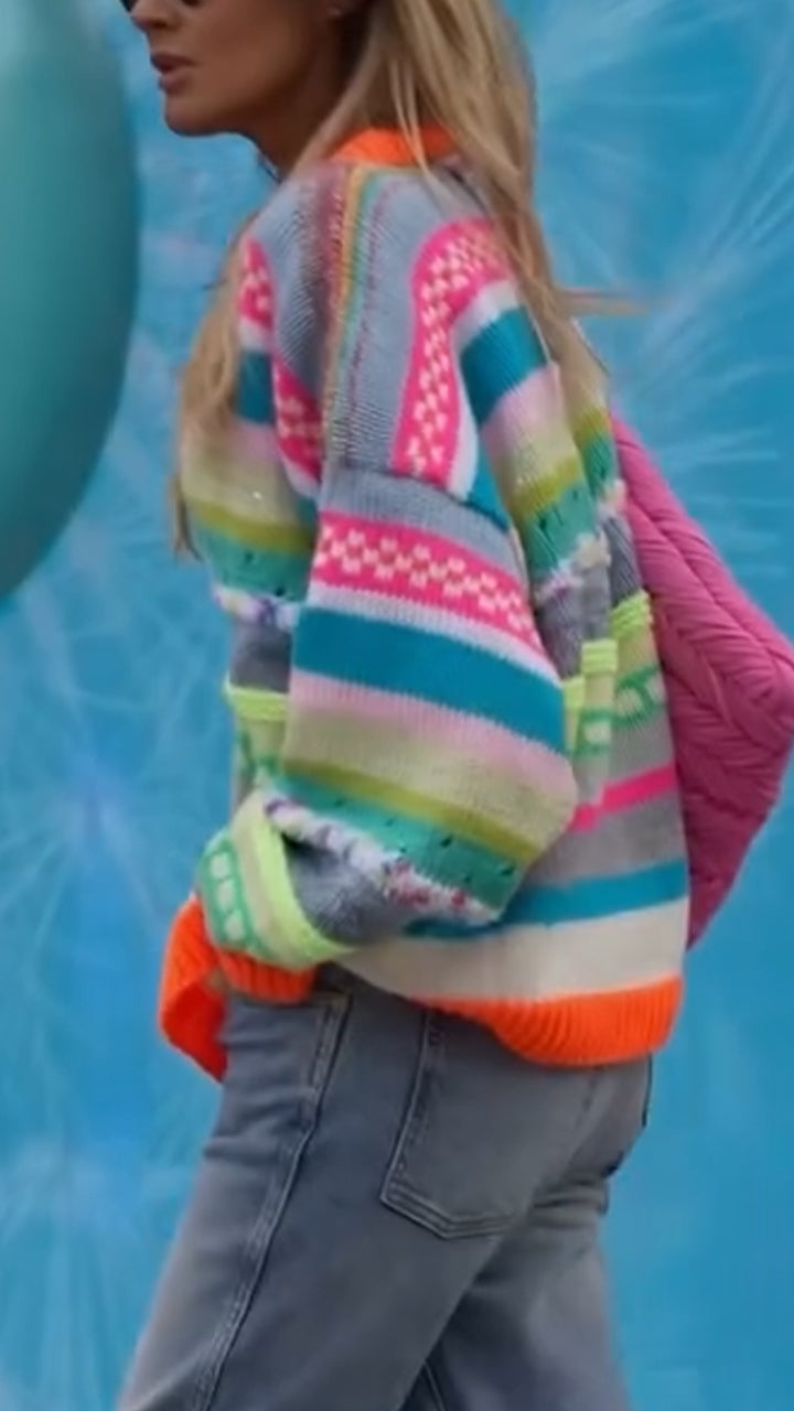 V-neck Colorful Knitted Sweater