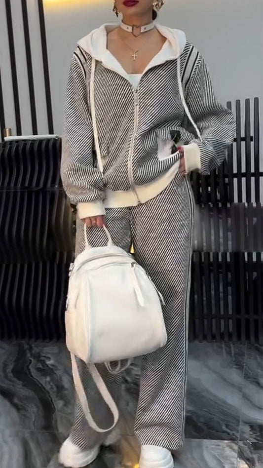 Hooded Drawstring Jacket + Pants Set