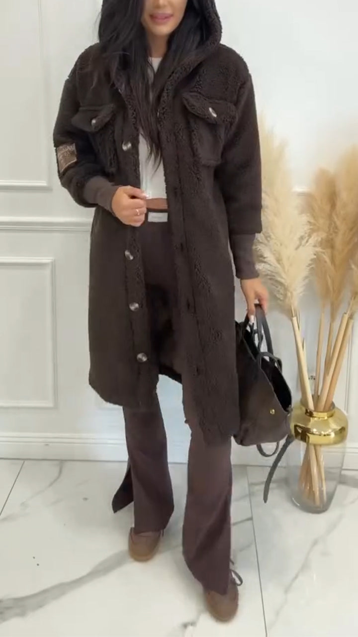 Hooded Buttoned Plush Coat