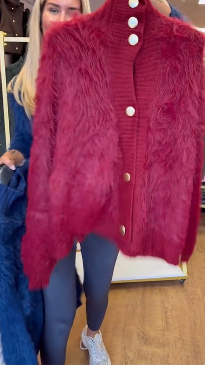 Round-neck Buttoned Plush Coat