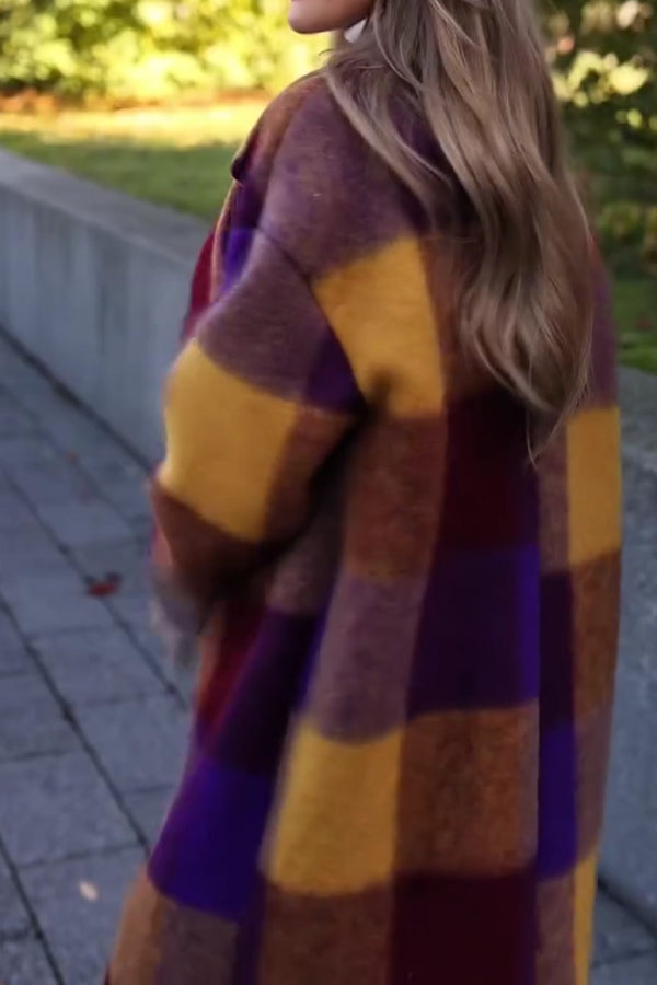 Autumn Winter Colorful Plaid Long Coat