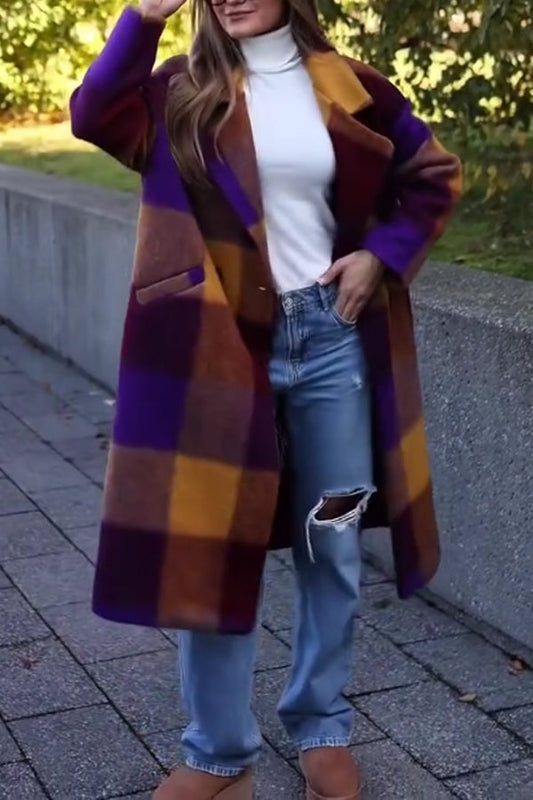 Autumn Winter Colorful Plaid Long Coat