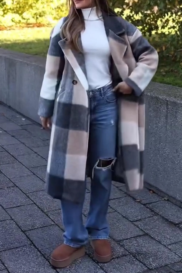 Autumn Winter Colorful Plaid Long Coat
