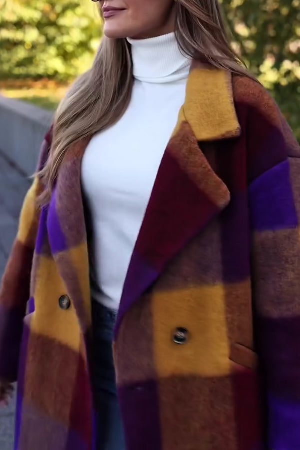 Autumn Winter Colorful Plaid Long Coat
