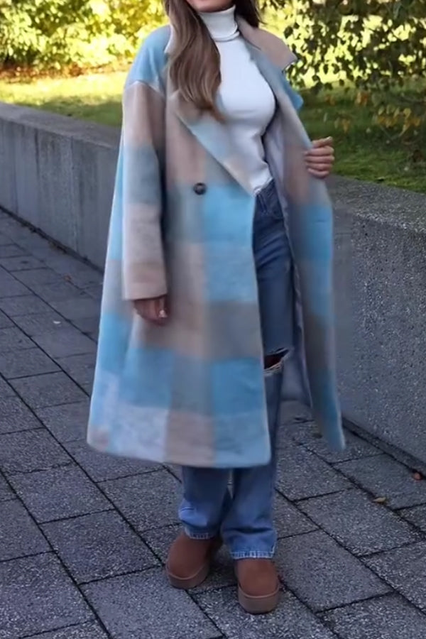 Autumn Winter Colorful Plaid Long Coat