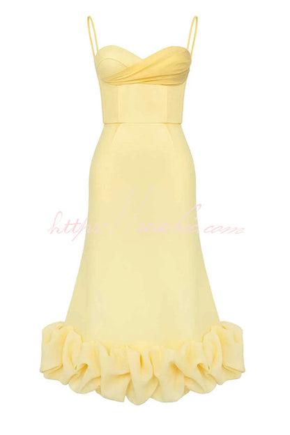 Dreamy and Romantic Ruched Bust Cloud Shape Hem Slip Midi Dress