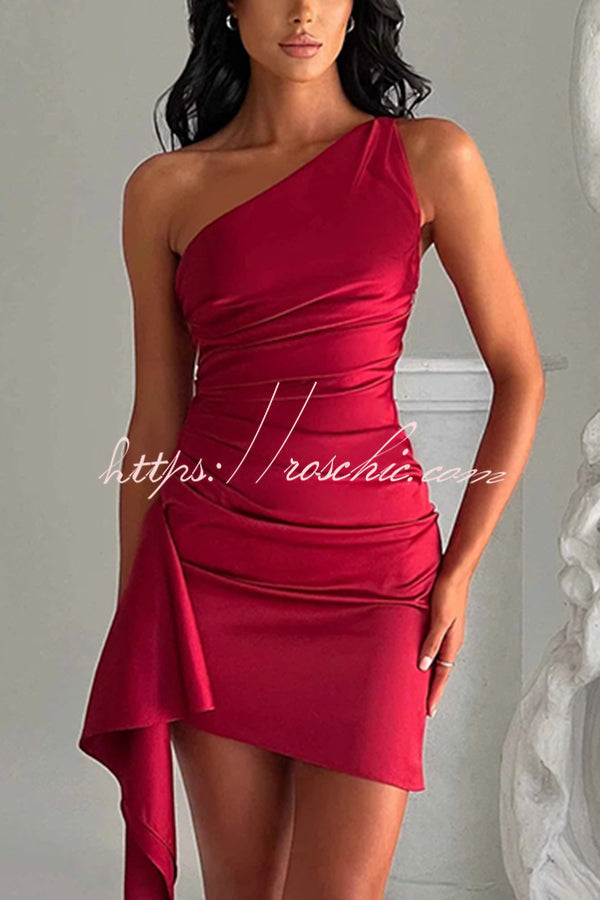 Slim Fit Backless One-shoulder Satin Mini Dress