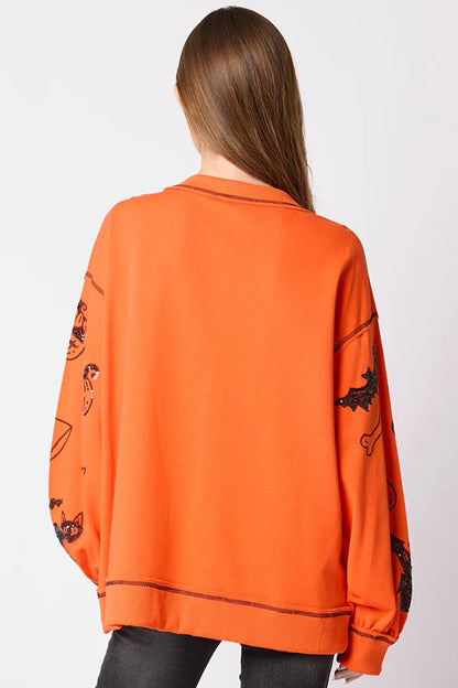 Halloween Graffiti Sequined Loose Sweatshirt