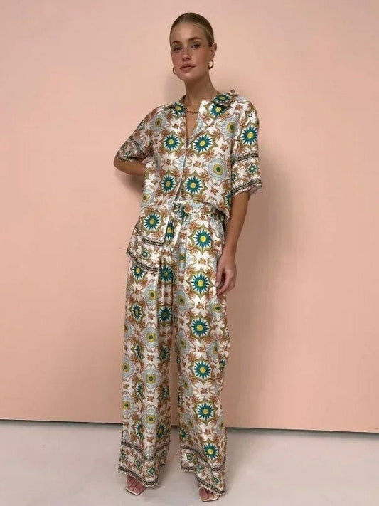 Print Satin/ Linen Shirt & Pants Co-ord Set