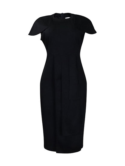 Short Sleeves Skinny Pleated Color Split-back Split-front Split-joint Round-neck Midi Dresses
