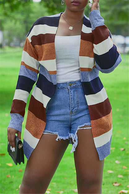 Autumn and Winter Striped Cardigan Coat