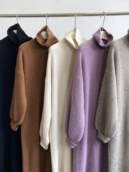 Urban Loose Purple High-neck Long Puff Sleeve Sweater Dress An1052