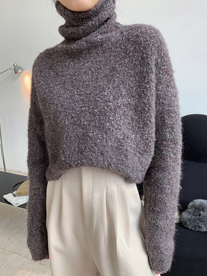 Brief Camel High-neck Long Sleeve Wool-blend Sweater An1064