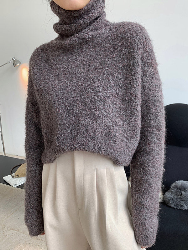 Brief Camel High-neck Long Sleeve Wool-blend Sweater An1064
